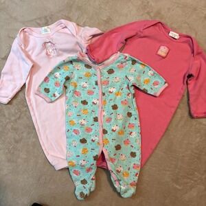 Carter's Small Wonders Baby Girl Sleep Gowns & Footed Sleeper 0-6M Lot 3 Pink